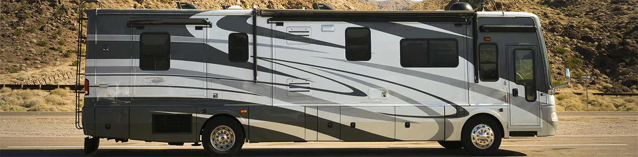Luxury class a recreation vehicle camping in the desert after passing rv inspection services