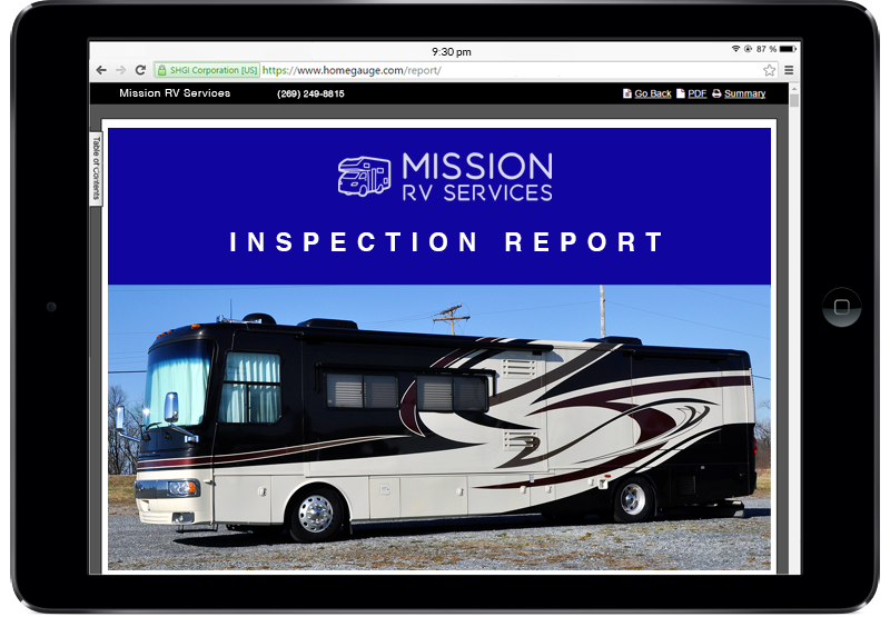 Personal tablet showing an digital rv inspections report