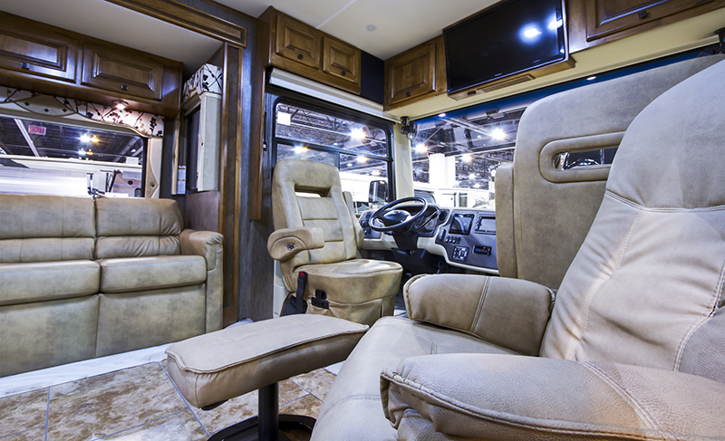 Interior of a luxury motorhome being inspected by one of our certified rv inspectors